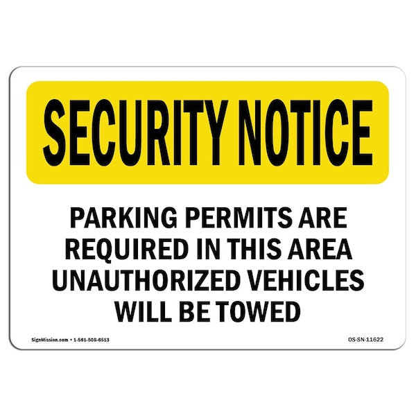 OSHA SECURITY Sign, Parking Permits Required, 5in X 3.5in Decal, 10PK, 5" W, 3.5" H, Landscape, PK10